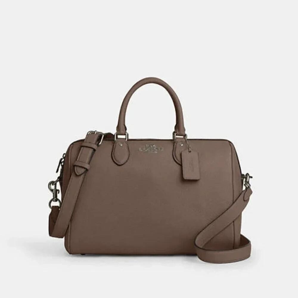 B6-005Coach Rowan Large Satchel Bag Crossbody In Leather/QB/Dark Stone CV960 NWT